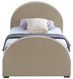 Brody Contemporary Velvet Bed with Cream Piping and Espresso Wood Legs for a Cozy Bedroom Retreat