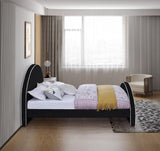 Brody Contemporary Velvet Bed with Cream Piping and Espresso Wood Legs for a Cozy Bedroom Retreat