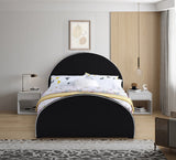 Brody Contemporary Velvet Bed with Cream Piping and Espresso Wood Legs for a Cozy Bedroom Retreat