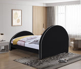 Brody Contemporary Velvet Bed with Cream Piping and Espresso Wood Legs for a Cozy Bedroom Retreat