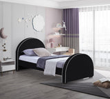 Brody Contemporary Velvet Bed with Cream Piping and Espresso Wood Legs for a Cozy Bedroom Retreat