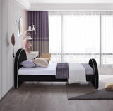 Brody Contemporary Velvet Bed with Cream Piping and Espresso Wood Legs for a Cozy Bedroom Retreat
