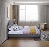 Brody Contemporary Velvet Bed with Cream Piping and Espresso Wood Legs for a Cozy Bedroom Retreat
