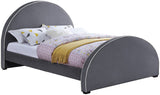 Brody Contemporary Velvet Bed with Cream Piping and Espresso Wood Legs for a Cozy Bedroom Retreat