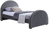 Brody Contemporary Velvet Bed with Cream Piping and Espresso Wood Legs for a Cozy Bedroom Retreat