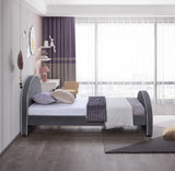Brody Contemporary Velvet Bed with Cream Piping and Espresso Wood Legs for a Cozy Bedroom Retreat
