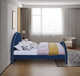 Brody Contemporary Velvet Bed with Cream Piping and Espresso Wood Legs for a Cozy Bedroom Retreat