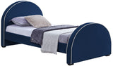 Brody Contemporary Velvet Bed with Cream Piping and Espresso Wood Legs for a Cozy Bedroom Retreat