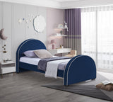 Brody Contemporary Velvet Bed with Cream Piping and Espresso Wood Legs for a Cozy Bedroom Retreat
