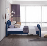 Brody Contemporary Velvet Bed with Cream Piping and Espresso Wood Legs for a Cozy Bedroom Retreat