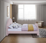 Brody Contemporary Velvet Bed with Cream Piping and Espresso Wood Legs for a Cozy Bedroom Retreat