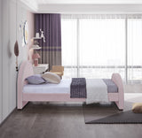 Brody Contemporary Velvet Bed with Cream Piping and Espresso Wood Legs for a Cozy Bedroom Retreat