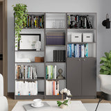 Poston 3 Piece Living Room Set with Home 4 Shelves Bookcase, Home Xs Bookcase & Home 2-Door Bookcase, Matt Gray / White, Modern Storage for Living Room, Office, and Bedroom