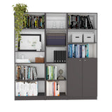 Poston 3 Piece Living Room Set with Home 4 Shelves Bookcase, Home Xs Bookcase & Home 2-Door Bookcase, Matt Gray / White, Modern Storage for Living Room, Office, and Bedroom