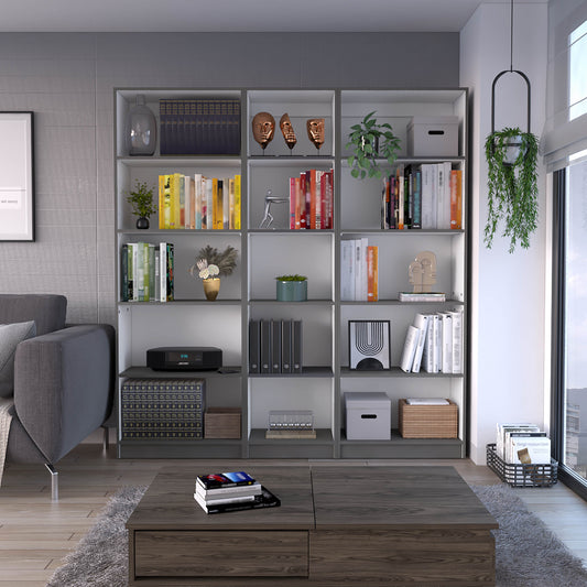 Lutz 3 Piece Living Room Set with 2 Home 4 Shelves Bookcases & Home Xs Bookcase, Matt Gray / White, Stylish and Functional Storage for Living Room, Office, Bedroom