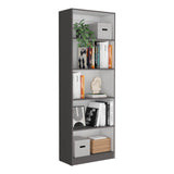 Bartow 3 Piece Living Room Set with Home Bookcase & 2 Home 4 Shelves Bookcases, Matt Gray / White, Stylish Storage for Living Room, Office, Bedroom, and More