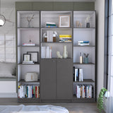 Juno 3 Piece Living Room Set with 2 Home Xs Bookcases & Home 2-Door Bookcase, Matt Gray / White, Stylish and Compact Storage for Living Room, Bedroom, Office