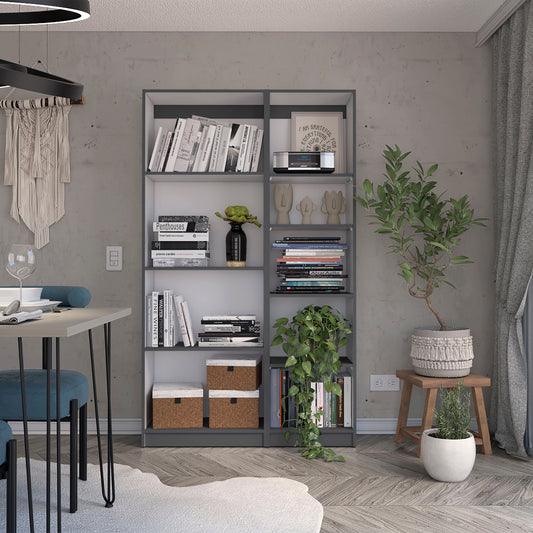 Home Slim 2 Piece Living Room Set with Home Bookcase & Home Xs Bookcase, Matt Gray / White, Space-Saving Storage Solutions for Living Room, Kitchen, and Office