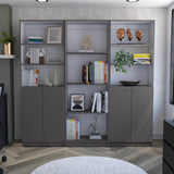 Hialeah 3 Piece Living Room Set with Home Bookcase & 2 Home 2-Door Bookcases, Matt Gray / White, Modern Storage for Living Room, Bedroom, Office