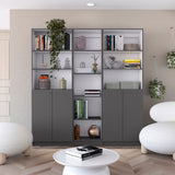 Acres 3 Piece Living Room Set with Home Xs Bookcase & 2 Home 2-Door Bookcases, Matt Gray / White, Modern Storage for Living Room, Office, Bedroom, and Small Spaces