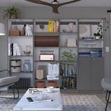 Dixie 4 Piece Living Room Set with Home Bookcase, Home Xs Bookcase, Home 4 Shelves Bookcase & Home 2-Door Bookcase, Matt Gray / White, Modern Storage for Living Room, Office, Bedroom