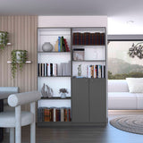Dupree 2 Piece Living Room Set with Home Bookcase & Home 2-Door Bookcase, Matt Gray / White, Modern Storage Solutions for Living Room, Bedroom, and Office