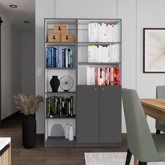 Micco 2 Piece Living Room Set with Home Xs Bookcase & Home 2-Door Bookcase, Matt Gray / White, Compact and Functional Storage for Living Room, Office, and Bedroom
