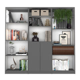 Aynor 3 Piece Living Room Set with Home Bookcase, Home 4 Shelves Bookcase & Home 2-Door Bookcase, Matt Gray / White, Modern Storage for Living Room, Office, and Bedroom