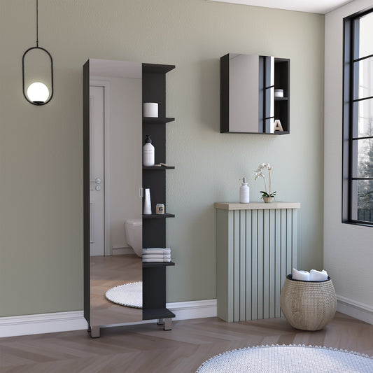 TUHOME Fulton 2-Piece Bathroom Set with Tall Storage Cabinet and Wall-Mounted Cabinet, Modern Bathroom Storage Solution, 62.2"H x 20.1"W x 8.5"D, Black