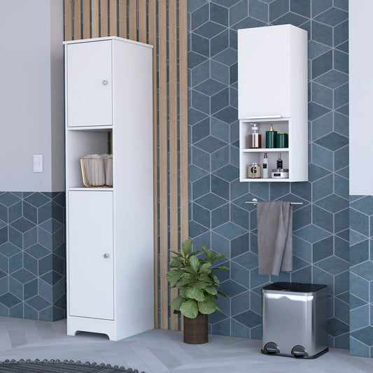 TUHOME Cranston 2-Piece Bathroom Set with Tall Storage Cabinet and Wall-Mounted Cabinet, Modern Bathroom Storage Solution, 67.79"H x 14.37"W x 16.04"D, White