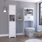 TUHOME Oakland 2-Piece Bathroom Set with Tall Storage Cabinet and Multi-Shelf Organizer, Modern Space-Saving Bathroom Furniture for Toiletries, Towels and Essentials, 67.79"H x 14.37"W x 16.04"D, White