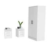 TUHOME Cresco 3-Piece Bedroom Set with Tall Wardrobe Cabinet, Two Nightstands and Multi-Shelf Storage, Modern Space-Saving Furniture for Clothes and Bedroom Organization, 71.1"H x 31.5"W x 19.6"D, White