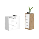 TUHOME Winter 2-Piece Bedroom Set with Double Drawer Storage Cabinet and Matching Nightstand, Modern Space-Saving Furniture for Clothing, Accessories and Bedroom Organization, 35.1"H x 35.8"W x 19.6"D, White/Pine