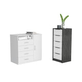 TUHOME Winter 2-Piece Bedroom Set with Double Drawer Storage Cabinet and Matching Nightstand, Modern Space-Saving Furniture for Clothes, Accessories and Bedroom Organization, 35.1"H x 35.8"W x 19.6"D, White/Smokey Oak