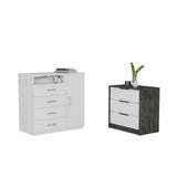 TUHOME Calera 2-Piece Bedroom Set with Nightstand and Storage Cabinet, Modern Space-Saving Furniture for Bedroom Organization, 35.1"H x 35.8"W x 19.6"D, White/Smokey Oak