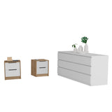 TUHOME Milburn 3-Piece Bedroom Set with Storage Cabinet and Two Nightstands, Modern Furniture for Bedroom Organization, 36.5"H x 46"W x 20"D, White/Pine