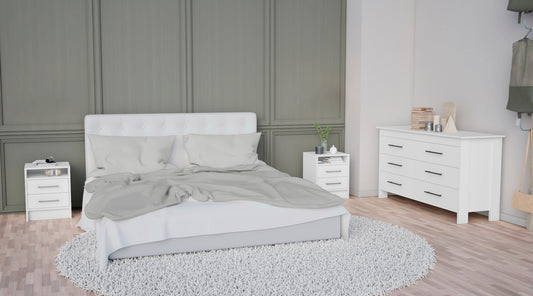 TUHOME Kearny 3-Piece Bedroom Set with Storage Cabinet and Two Nightstands, Modern Space-Saving Furniture for Bedroom Organization, 31.7"H x 58.8"W x 19"D, White