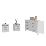 TUHOME Kearny 3-Piece Bedroom Set with Storage Cabinet and Two Nightstands, Modern Space-Saving Furniture for Bedroom Organization, 31.7"H x 58.8"W x 19"D, White