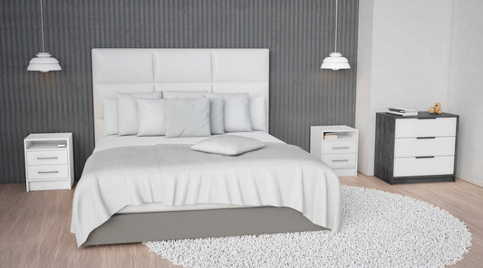 TUHOME Eter 3-Piece Bedroom Set with Nightstand and Storage Cabinet, Modern Space-Saving Furniture for Bedroom Organization, 27"H x 27.5"W x 16"D, White/Smokey Oak