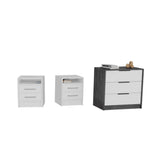 TUHOME Eter 3-Piece Bedroom Set with Nightstand and Storage Cabinet, Modern Space-Saving Furniture for Bedroom Organization, 27"H x 27.5"W x 16"D, White/Smokey Oak