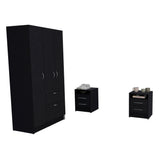 TUHOME Holland 3-Piece Bedroom Set with Wardrobe Cabinet, Open Shelf Organizer and Storage Unit, Modern Space-Saving Furniture for Clothes, Accessories and Bedroom Organization, 67.24"H x 32.2"W x 18.50"D, Black/White