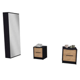 TUHOME Montgomery 3-Piece Bedroom Set with Two Nightstands and Vertical Storage Cabinet, Modern Space-Saving Furniture for Clothes, Accessories and Bedroom Organization, 42.4"H x 17.7"W x 16.2"D, Black/Pine