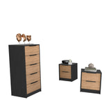 TUHOME Kaia 3-Piece Bedroom Set with Two Nightstands and Storage Cabinet, Modern Space-Saving Furniture for Clothes, Accessories and Bedroom Organization, 42.4"H x 17.7"W x 16.2"D, Black/Pine