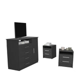 TUHOME Preter 3-Piece Bedroom Set with Storage Cabinet and Two Matching Nightstands, Modern Space-Saving Furniture for Bedroom Organization, 35.1"H x 35.8"W x 19.6"D, Black
