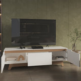 Woodall TV Stand with Two Doors, Modern Entertainment Center with Open Shelves and Cable Management, Stylish Storage Solution for TVs up to 65 Inches, Keeps Living Room Organized and Clutter-Free