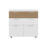 Belton Freestanding Bedroom Dresser Cabinet with Two Standard Drawers, and Two Drop-Down Doors with Low Cabinet Shelves, Bedroom Storage Option