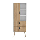 TUHOME Huna Tall Dresser with Single Door Storage Compartment, Two Smooth-Glide Drawers, Side Open Shelves and Raised Wooden Legs, Space-Saving Vertical Bedroom Organizer for Clothes, Accessories and Daily Essentials