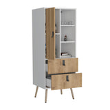 TUHOME Huna Tall Dresser with Single Door Storage Compartment, Two Smooth-Glide Drawers, Side Open Shelves and Raised Wooden Legs, Space-Saving Vertical Bedroom Organizer for Clothes, Accessories and Daily Essentials
