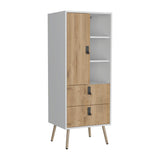 TUHOME Huna Tall Dresser with Single Door Storage Compartment, Two Smooth-Glide Drawers, Side Open Shelves and Raised Wooden Legs, Space-Saving Vertical Bedroom Organizer for Clothes, Accessories and Daily Essentials
