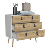 TUHOME Huna Dresser with Three Spacious Drawers, Modern Metal Handles, Raised Wooden Legs, Wide Top Surface for Decor and Everyday Essentials, Contemporary Storage Unit for Bedrooms, Closets and Organized Living Spaces